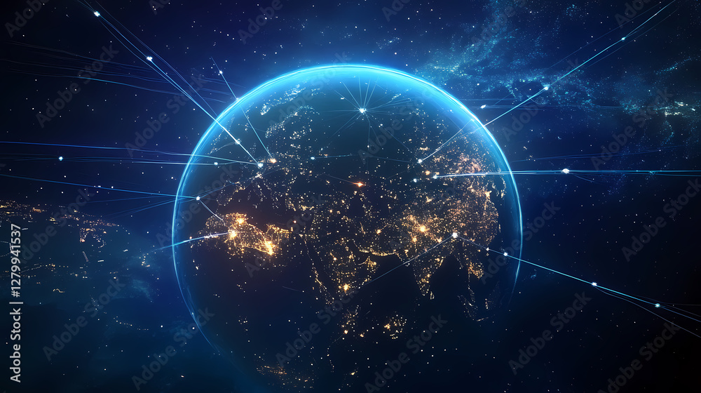 Obraz premium Global Connectivity: A Futuristic Earth Nightscape