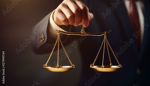 Scales of Justice: A hand holding a classic scales of justice against a dark, professional background. Emphasizing the core tenets of fairness, law, and judicial processes.