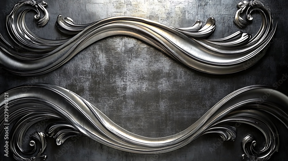Elegant Silver Scrollwork Frame on Dark Background Elegant Silver Scrollwork Frame on Dark Background