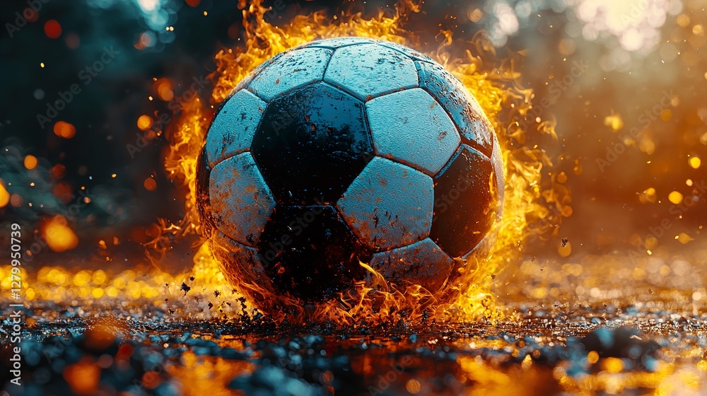 Fototapeta premium Fire soccer ball effect with fire 