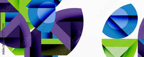 Abstract geometric artwork with interwoven angular and curved shapes, dynamic composition with smooth gradients and bold contrasts