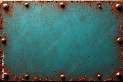Retro-style steel plate with weathered rivets, close-up, grunge, industrial