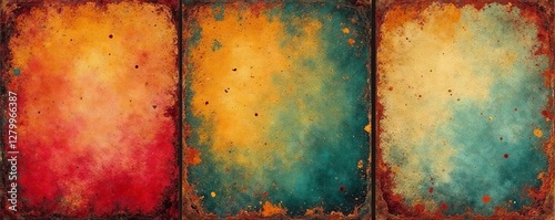 Series of old-fashioned banners in worn-out style featuring grunge patterns and distressed edges, retro , old-fashioned, banners