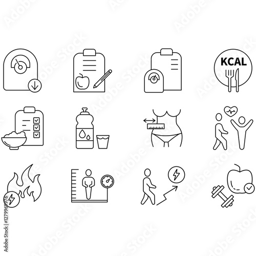 Weight loss icons set. Set of editable stroke icons.Set of Weight loss