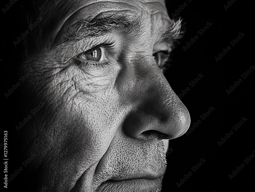 Obraz premium A Close-up Portrait of an Elderly Man with Deep Wrinkles and Wise Eyes, Dramatic Lighting
