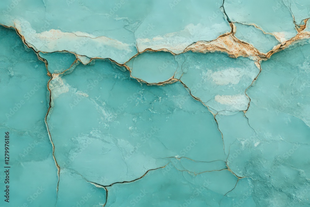 Obraz premium Cracked Turquoise Texture with Golden Veins on a Weathered Surface Design