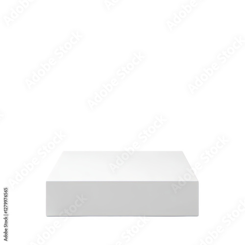 Minimalistic white cube podium platform isolated on transparent background, PNG for elegant product display