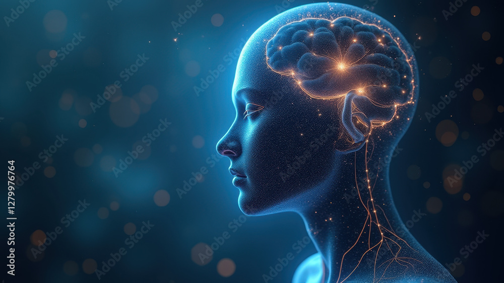 Glowing Brain, Neural Network, AI Concept - AI Glowing Brain, Neural Network, AI Concept - AI