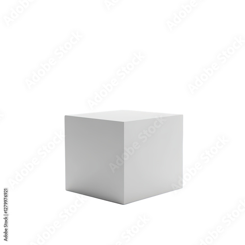 Minimalistic white cube podium platform isolated on transparent background, PNG for elegant product display