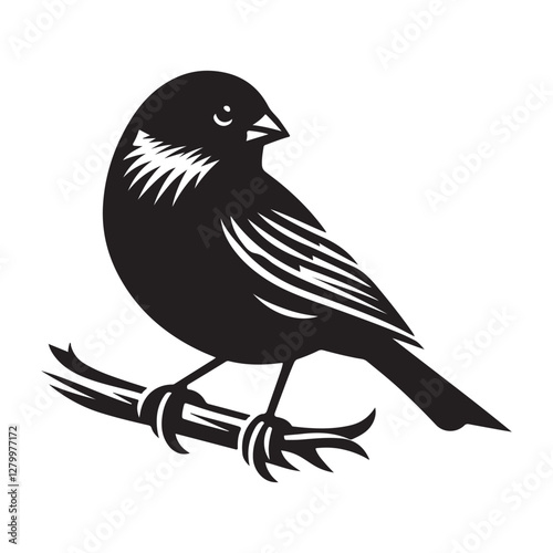 Cuadro en lienzo Finch Bird Silhouette Vector Illustration, Solid White Background