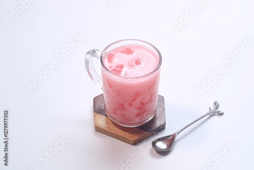 Es Biji Delima or Sago Pearl Ice made from sago for Traditional Dessert in Indonesia photo