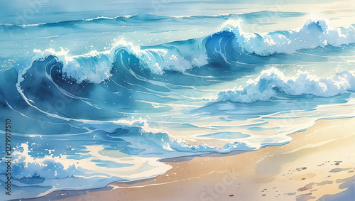 A subtle sea spray lingers in the air, catching the warm sunlight and adding a dreamy, misty effect.
