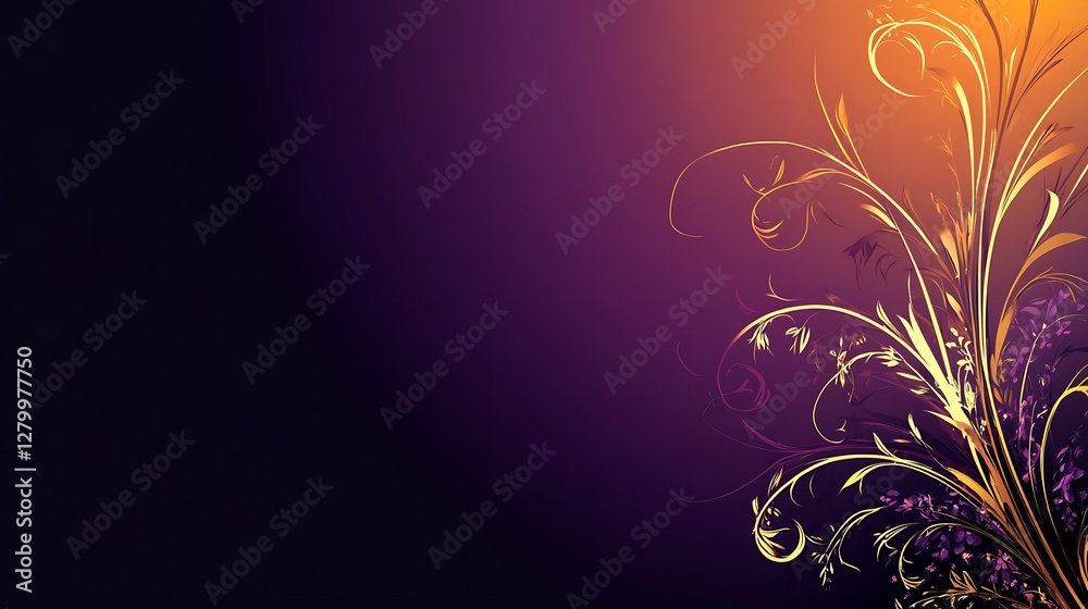 Abstract Floral Design with Purple and Gold Hues Abstract Floral Design with Purple and Gold Hues