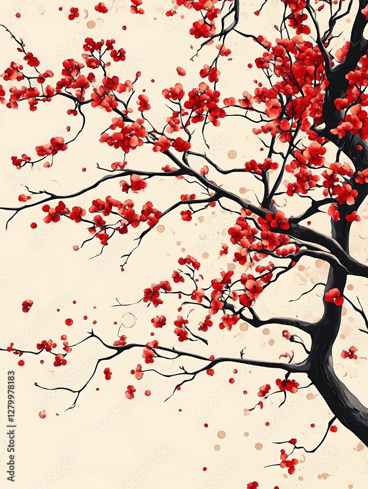 Fototapeta premium Cherry blossoms in wind, tranquil nature scene, artistic style