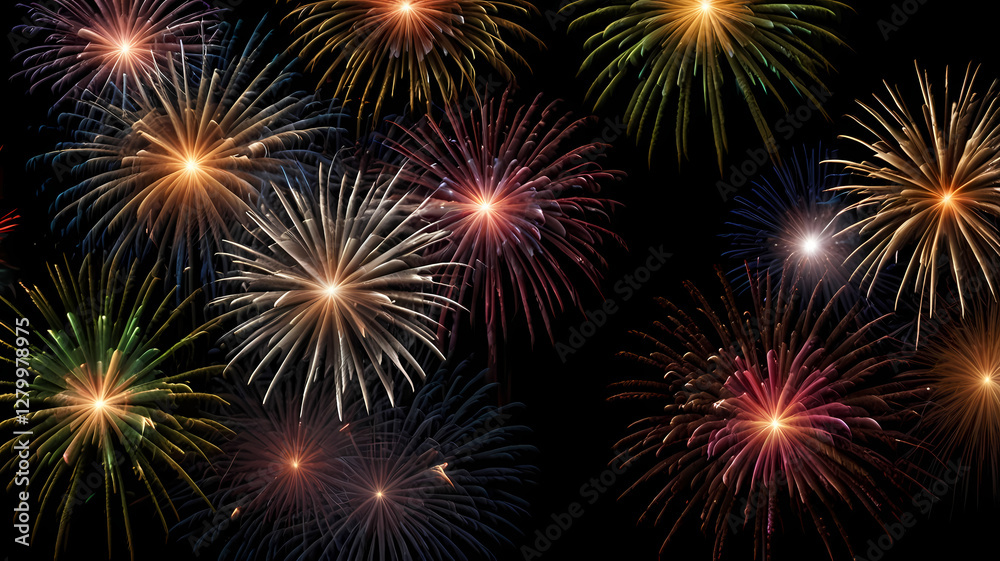 A Symphony of Sparks: A captivating spectacle of vibrant fireworks explodes against the canvas of a starlit night, illuminating the darkness with an array of colors and intricate designs. A Symphony of Sparks: A captivating spectacle of vibrant fireworks explodes against the canvas of a starlit night, illuminating the darkness with an array of colors and intricate designs.
