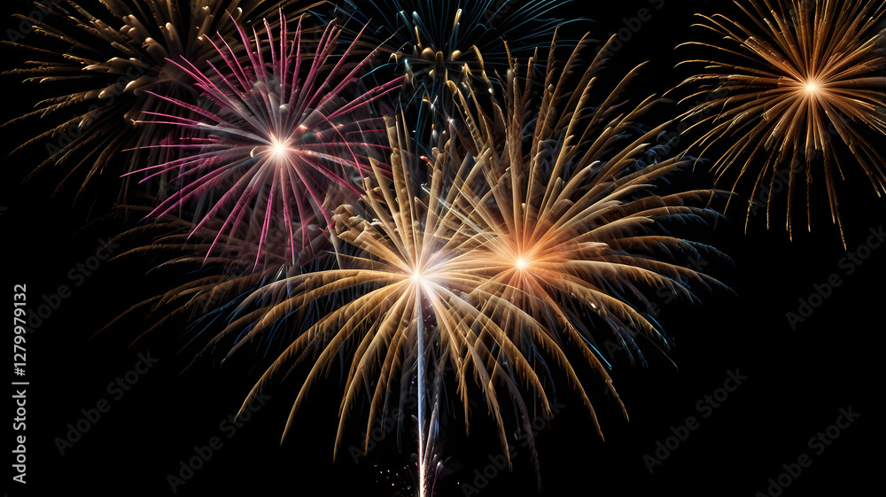 Fireworks Burst in Night Sky: A stunning display of colorful fireworks exploding against the inky backdrop, creating a spectacle of light and energy. Fireworks Burst in Night Sky: A stunning display of colorful fireworks exploding against the inky backdrop, creating a spectacle of light and energy.