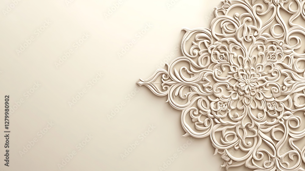 Fototapeta premium Elegant Cream Ornate Floral Wall Design