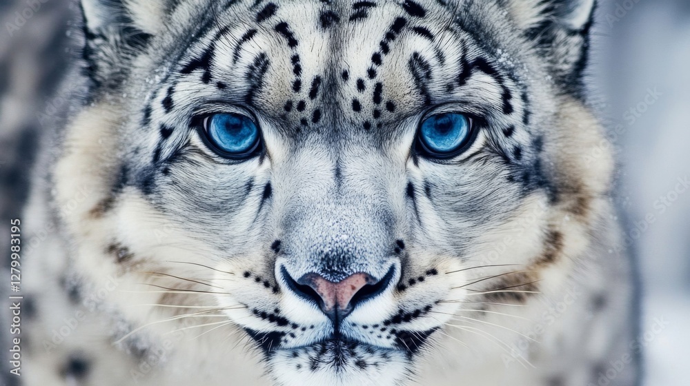 Closeup Portrait of a Snow Leopard with Striking Blue Eyes Closeup Portrait of a Snow Leopard with Striking Blue Eyes