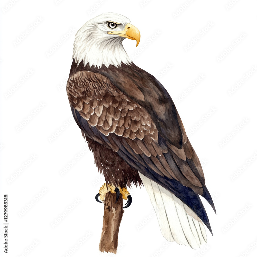 Obraz premium Majestic Eagle Perched on a Branch in Minimalist Style Capturing the Essence of Nature's Beauty and Strength with a Focus on the Bird's Graceful Posture and Serene Environment