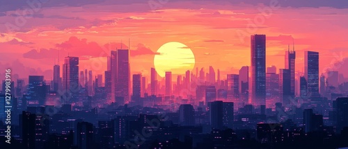 futuristic metropolis with towering buildings and advanced public transit systems, Generative AI