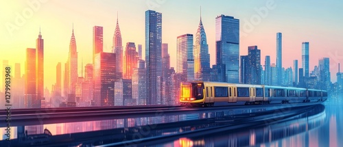 futuristic metropolis with towering buildings and advanced public transit systems, Generative AI