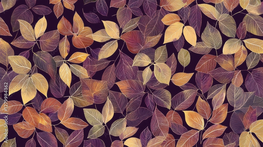 A beautiful collection of vibrant, multicolored leaves arranged in a seamless pattern. Perfect for backgrounds or nature-themed projects. A beautiful collection of vibrant, multicolored leaves arranged in a seamless pattern. Perfect for backgrounds or nature-themed projects.