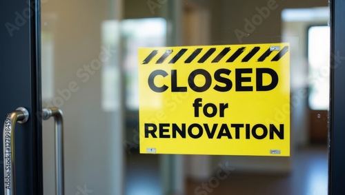a closed for renovation sign on a glass door.