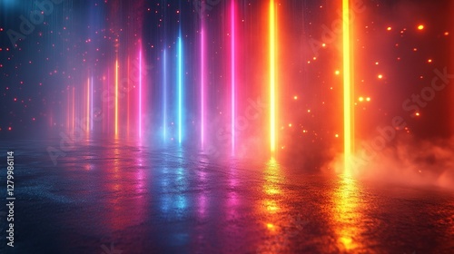 Wallpaper Mural Colorful Glowing Beams Light Up a Dark Concrete Surface Torontodigital.ca