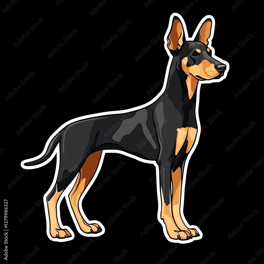 Alert Doberman Pinscher Dog Standing Proudly with Perked Ears Showcasing Its Strong Build and Watchful Nature in a Beautiful Outdoor Setting