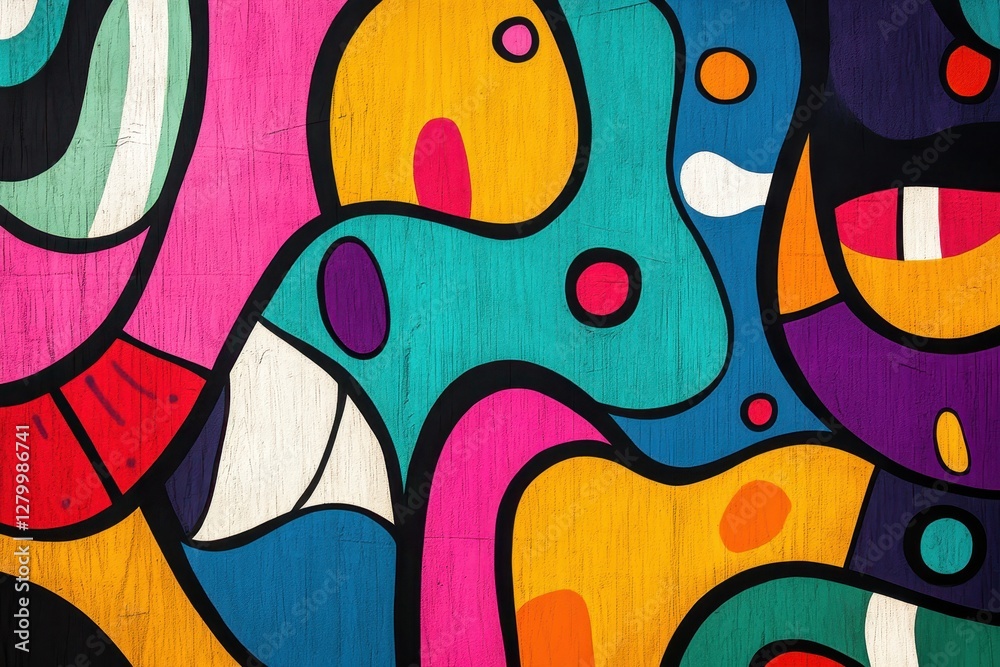 Obraz premium Vibrant abstract art painted on wood, bold colors and organic shapes. Perfect for backgrounds, websites, or projects needing a playful, creative vibe.