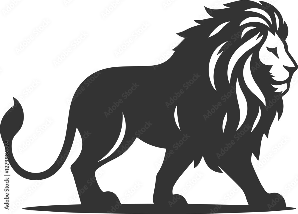 Obraz premium A lion walking slowly with its head lowered vector
