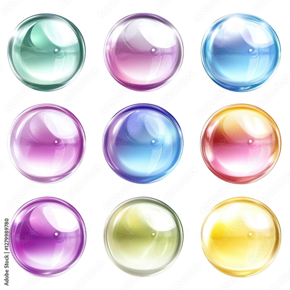 Colorful Round Bubbles with Gradient Hues on a Transparent Background Colorful Round Bubbles with Gradient Hues on a Transparent Background