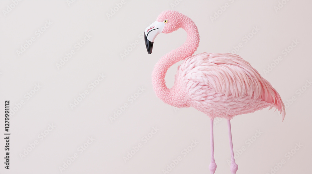 Fototapeta premium Pink Flamingo Elegance: A striking flamingo stands gracefully, its delicate pink plumage contrasting against the muted backdrop.