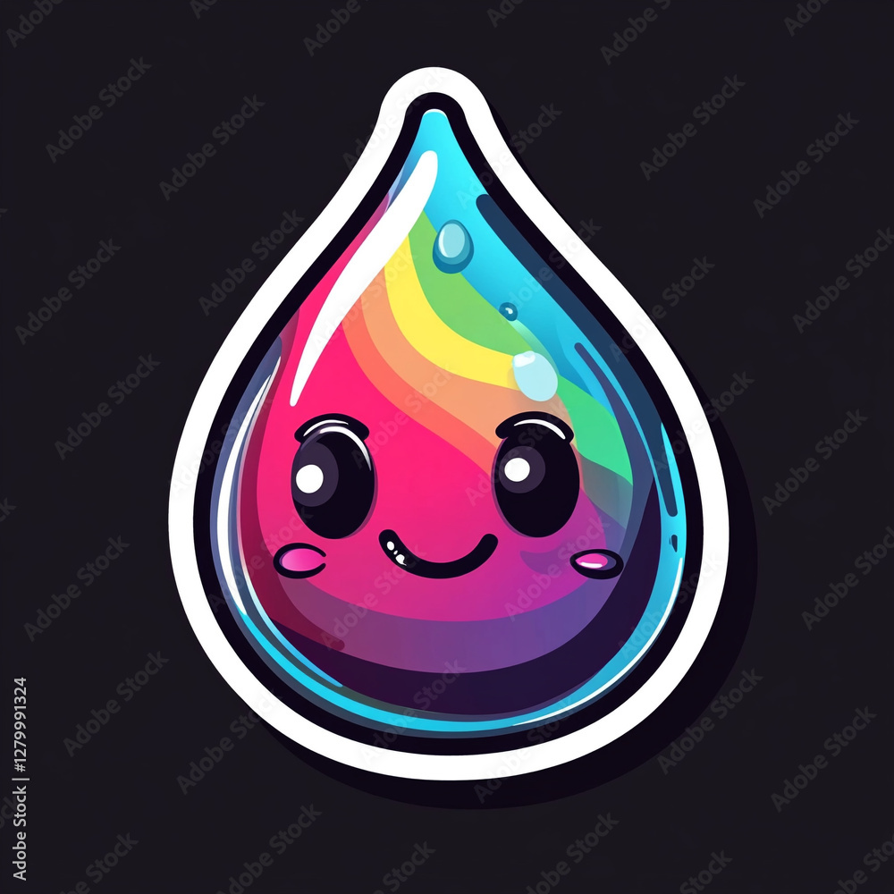 Cheerful Cartoon Water Drop Character with a Bright Rainbow Glow Perfect for Fun Illustrations Children's Books and Creative Designs Featuring Joyful and Colorful Elements Cheerful Cartoon Water Drop Character with a Bright Rainbow Glow Perfect for Fun Illustrations Children's Books and Creative Designs Featuring Joyful and Colorful Elements