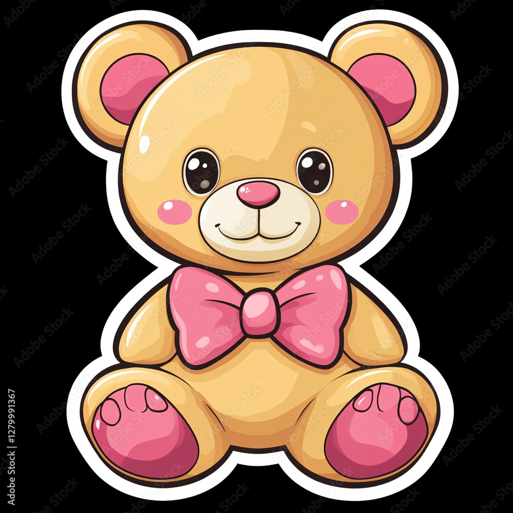 Obraz premium Adorable Snuggly Teddy Bear with a Bow in Anime Style Perfect for Kids and Collectors Cute Plush Toy for Comfort and Joy Ideal Gift for Birthdays and Special Occasions