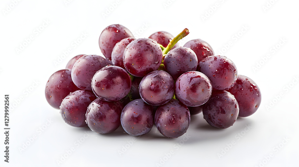 Minimalist Composition Featuring Fresh Kyoho Grapes with Water Droplets on White Background Minimalist Composition Featuring Fresh Kyoho Grapes with Water Droplets on White Background