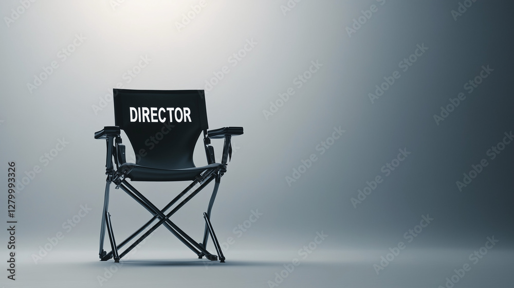 Fototapeta premium Director's Chair: The iconic director's chair sits centered, bathed in cinematic lighting, a symbol of leadership and creativity on set.