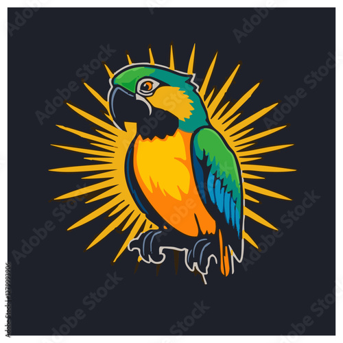 A cute happy lovely joyful parrot illustration 