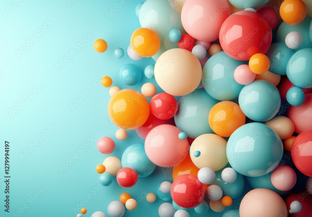 Colorful Abstract Composition of 3D Spheres in Various Sizes and Shades on a Bright Blue Background for Vibrant Design Projects Colorful Abstract Composition of 3D Spheres in Various Sizes and Shades on a Bright Blue Background for Vibrant Design Projects