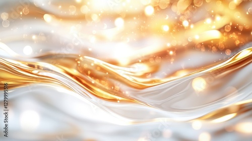 Serene abstract art flowing golden waves in a bright digital environment