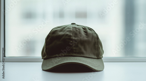 Olive Green Cap on a Ledge:...