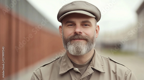 Smiling Man in Cap: A close...