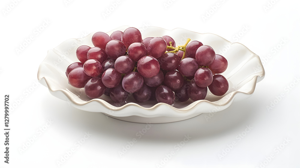 Cluster of Perfectly Ripe Kyoho Grapes on Elegant White Plate for Culinary Delight Cluster of Perfectly Ripe Kyoho Grapes on Elegant White Plate for Culinary Delight