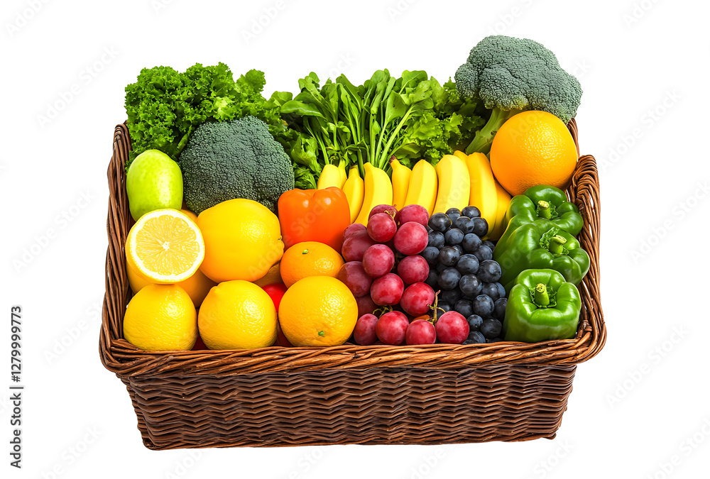Basket of Fresh Fruits and Vegetables Showcasing Healthy Eating Choices and Natural Produce Variety. Basket of Fresh Fruits and Vegetables Showcasing Healthy Eating Choices and Natural Produce Variety.