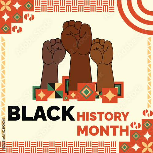 Empowering Black History Month with Raised Fists, vector illustration