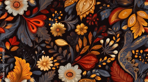 Floral Elegance: Intricate and vibrant floral design in a tapestry of colorful blooms and detailed foliage, embodying nature's artistic splendor.