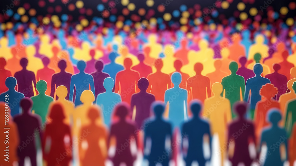 Obraz premium Paper craft of colorful crowd embracing diversity