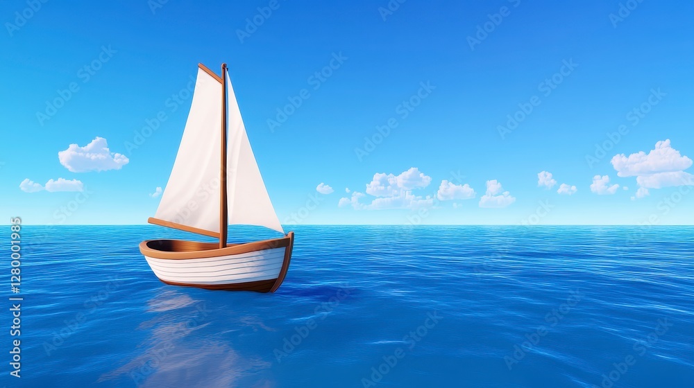 Fototapeta premium Serene Pixel Art Sailboat on a Calm Ocean under a Clear Summer Sky