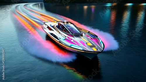 Futuristic Speedboat: Night Race on Illuminated Waters