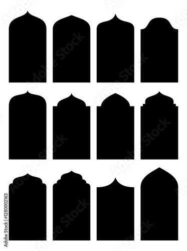 Collection of Twelve Different Black Window and Door Arch Shapes